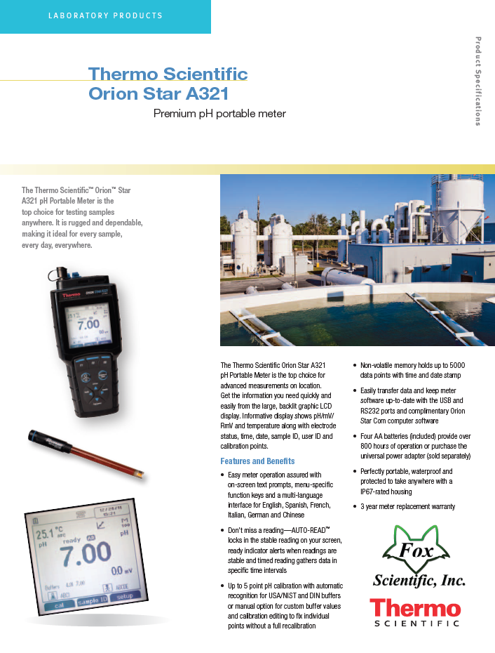 Thermo Scientific Orion Star A321 Premium pH Portable Meter